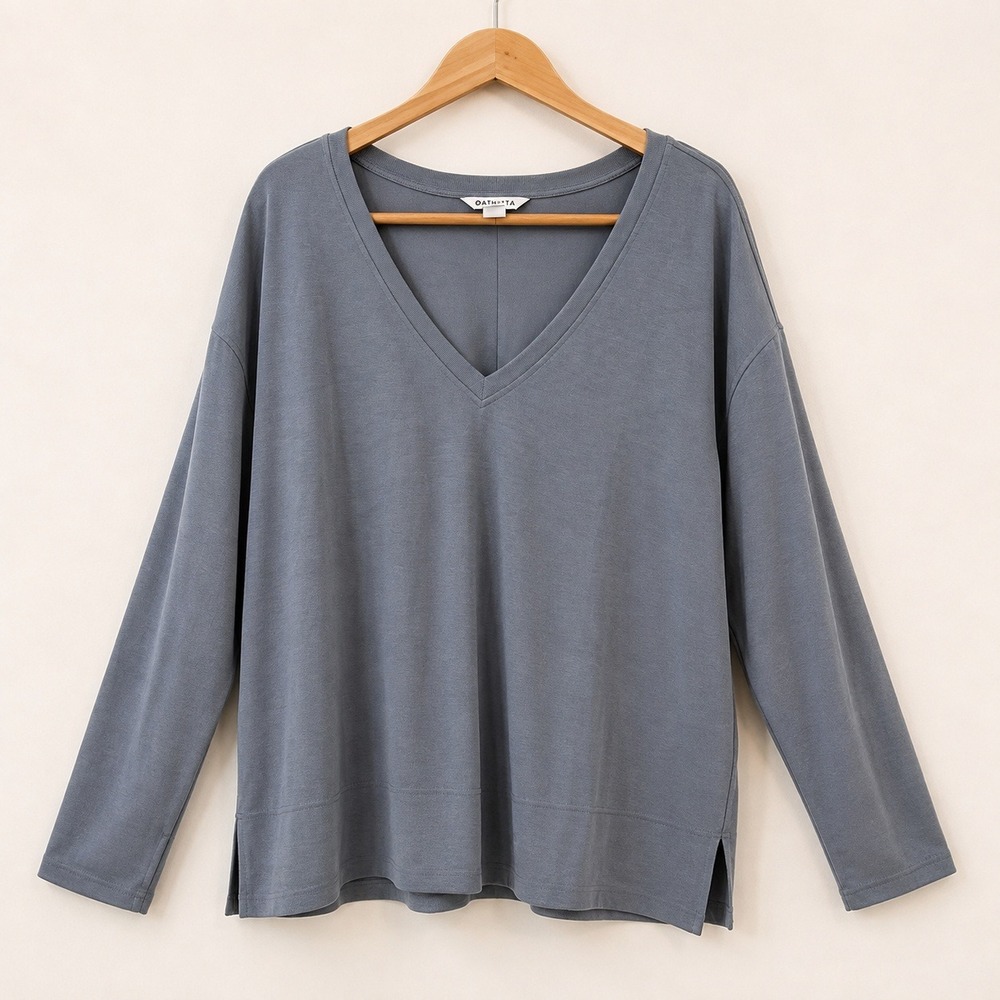 Athleta Athleisure Gorpcore V-Neck Top Women XL Blue Minimalist Loungewear